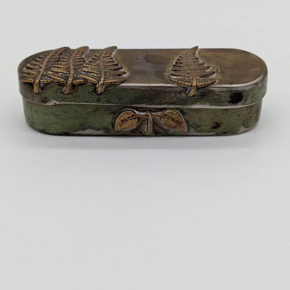 Enrique Zavala Small Trinket Decorative Box Metal Ferns Lined Leaves Not Signed